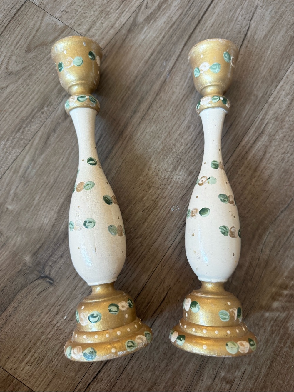 Vintage pair of hand painted candle stick holders set of 2